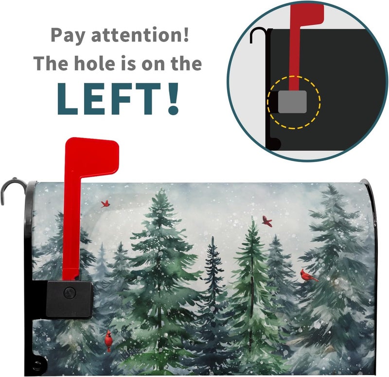 Granbey Winter Watercolor Tree Magnetic Mailbox Cover Large Size 25.5x21 Inch Christmas Dark Green Pine Trees Mail Box Post Cover Rustic Forest Red Bird Letter Box Wraps for Home Outdoor Garden Yard Decor - Image 2